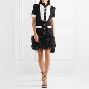 Metallic Tweed Dress with Real Feather